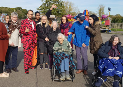 Residents and staff from Lukestone Care Home pose outside at Hop Farm Family Park