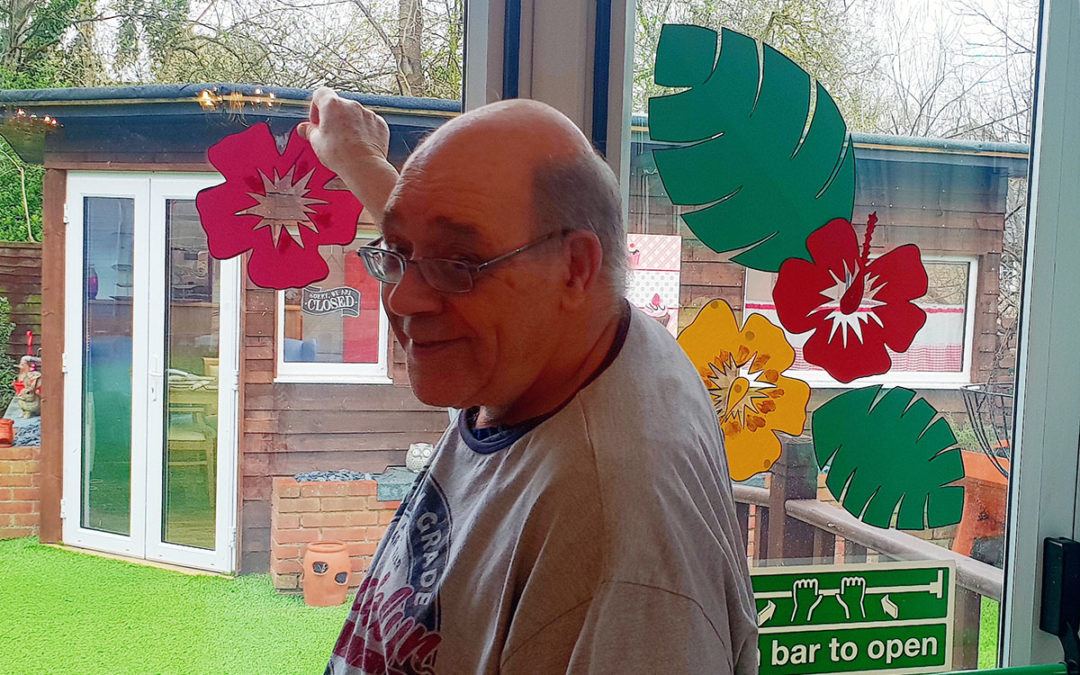 Making party decorations at Lukestone Care Home
