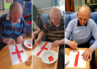 Residents at Lukestone Care Home painting English flags
