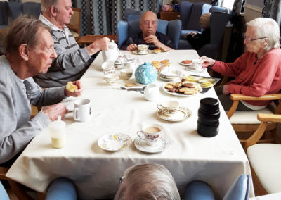 Lukestone Care Home residents enjoying tea and biscuits together April 2020