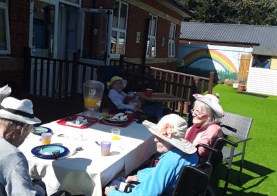 Lukestone Care Home residents enjoying sun in the garden over Easter 2020