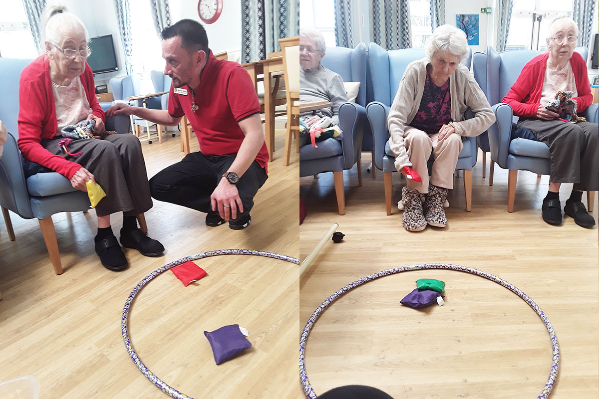Playing Indoor floor games at Lukestone Care Home April 2020