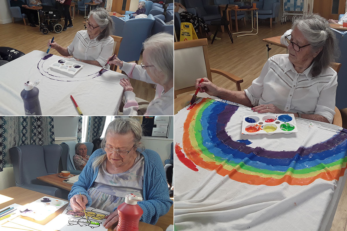Lukestone residents painting rainbows and colouring pictures