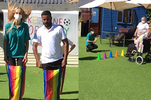 Staff sack race and target practice at Lukestone Care Home