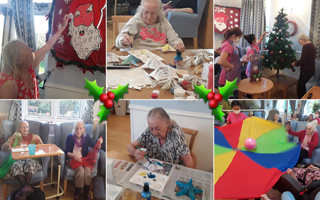 Making Christmas decorations  and an advent calendar at Lukestone Care Home