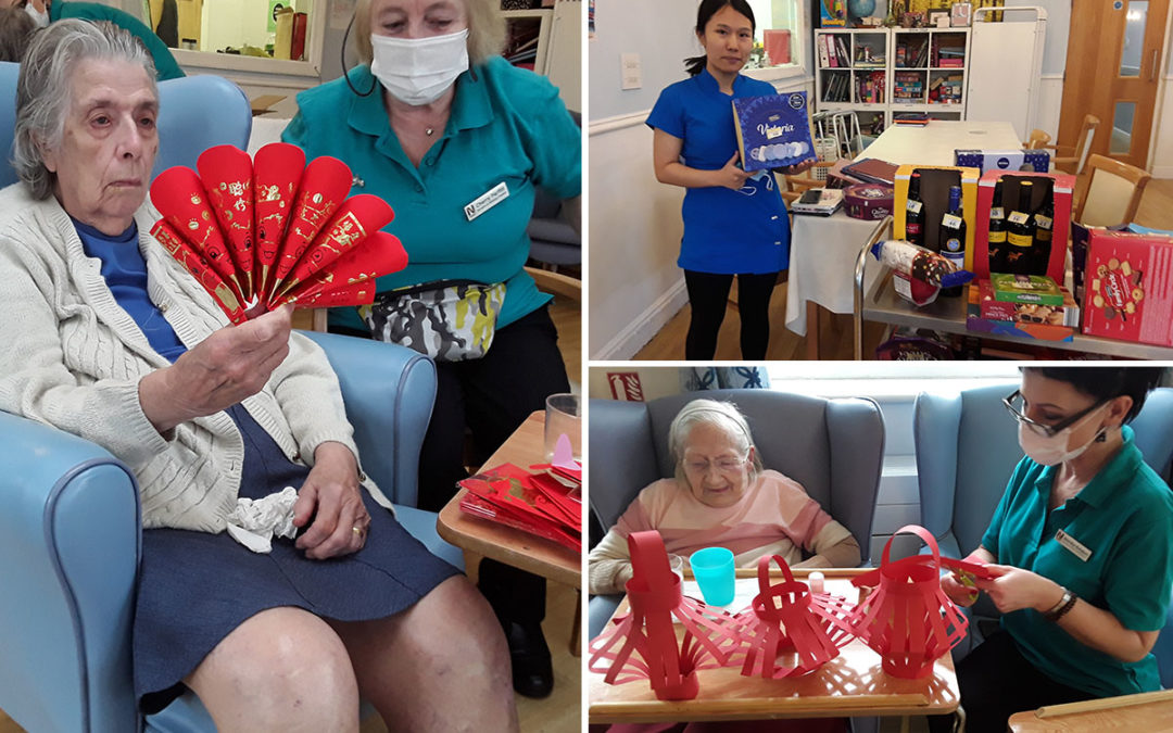 Making decorations and a raffle for staff at Lukestone Care Home