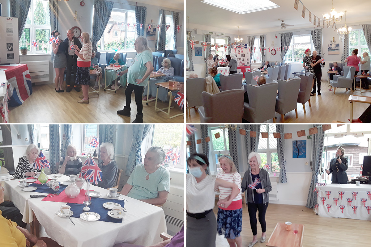 Residents enjoying music and dancing on VE Day at Lukestone Care Home