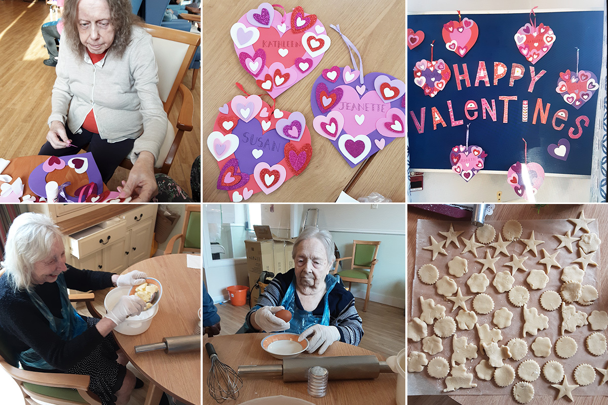Lukestone Care Home residents making heart decorations and biscuits