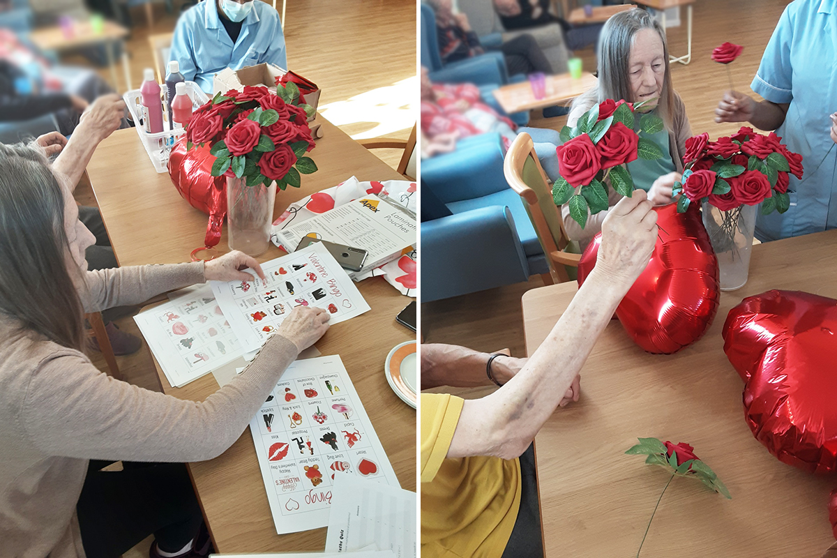 Valentine's Day flower arranging and themed bingo at Lukestone Care Home