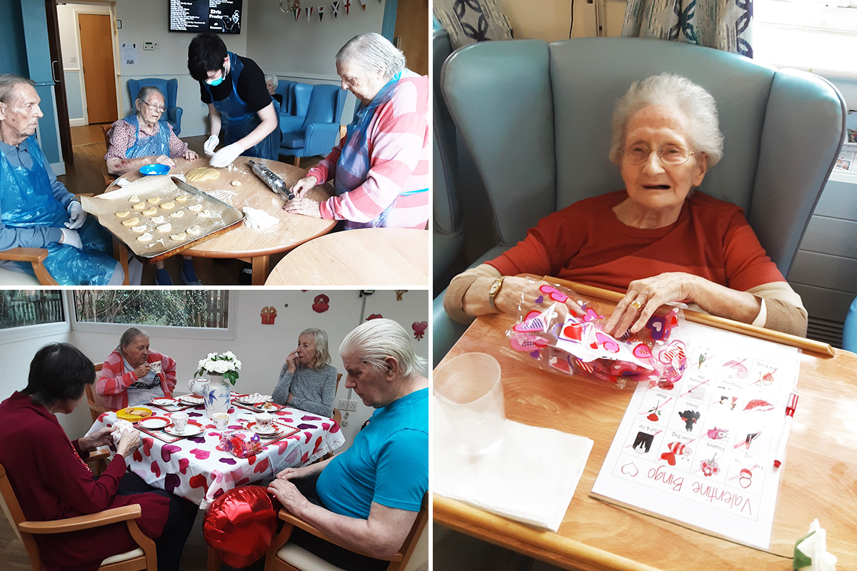 Lukestone Care Home residents decorating biscuits and enjoying a tea party and gifts on Valentine's Day
