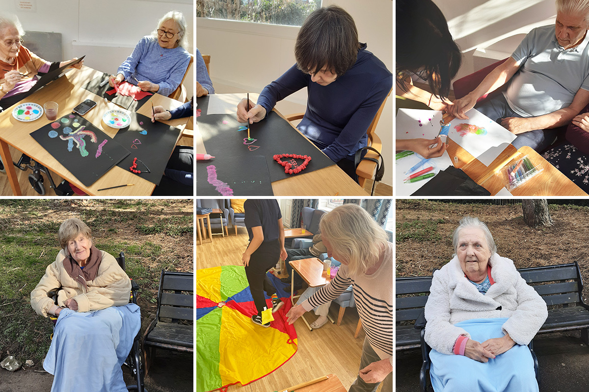 Lukestone Care Home residents enjoying crafts and a trip to a local park