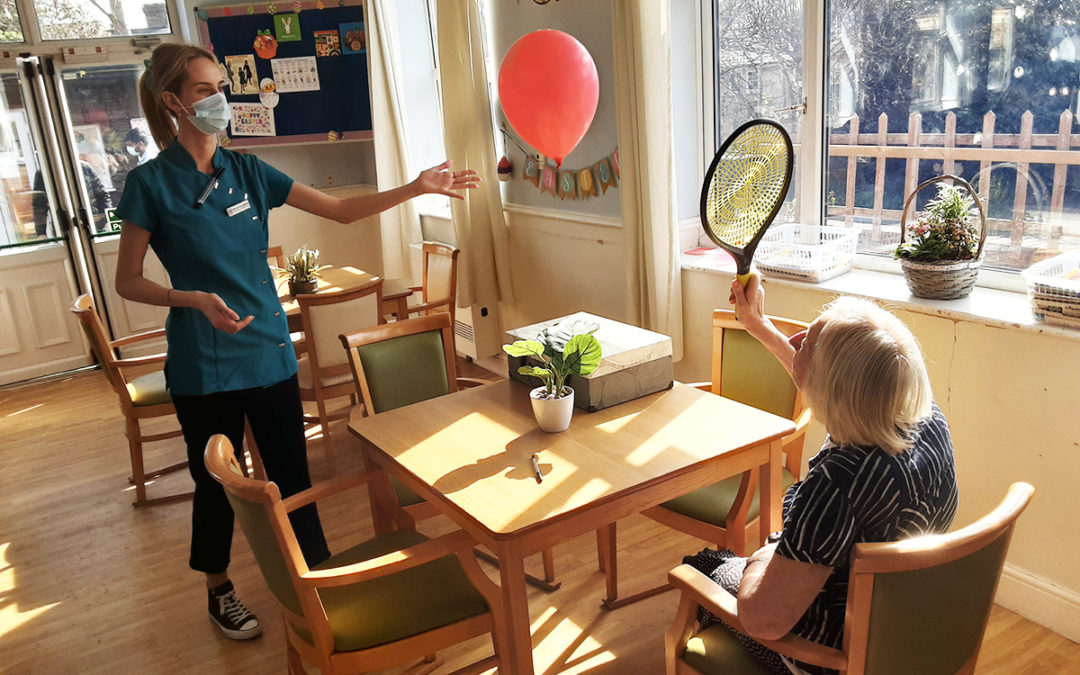 Lukestone Care Home residents enjoy balloon tennis exercise