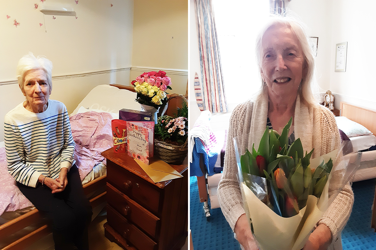 Lukestone Care Home ladies with their Mother's Day flowers