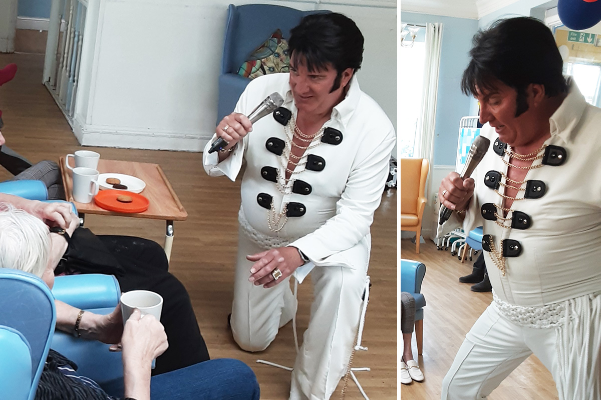 Elvis impersonator Gary King performing at Lukestone Care Home