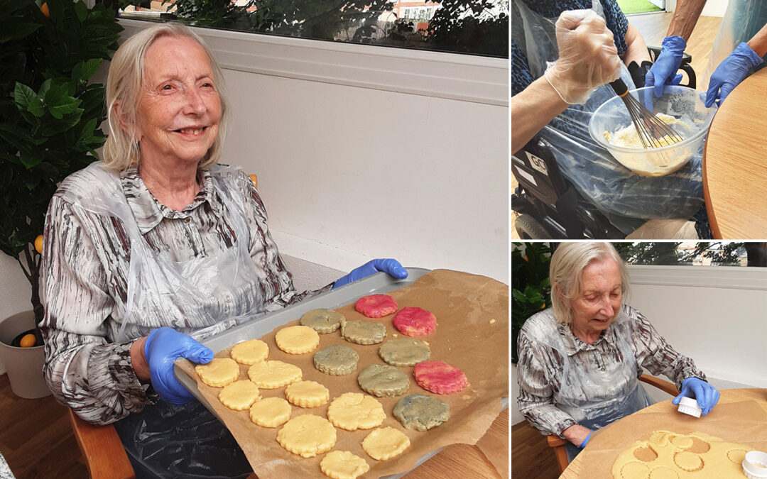 Baking colourful cookies at Lukestone Care Home
