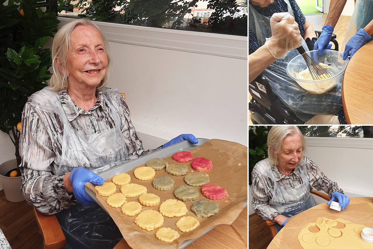 Baking colourful cookies at Lukestone Care Home