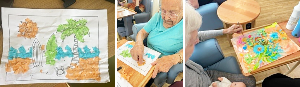Lukestone Care Home residents enjoying making tissue paper pictures