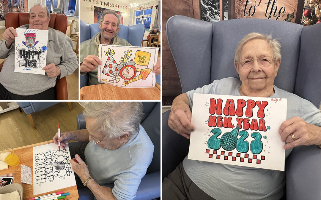 New Year colouring and firework paintings at Lukestone Care Home