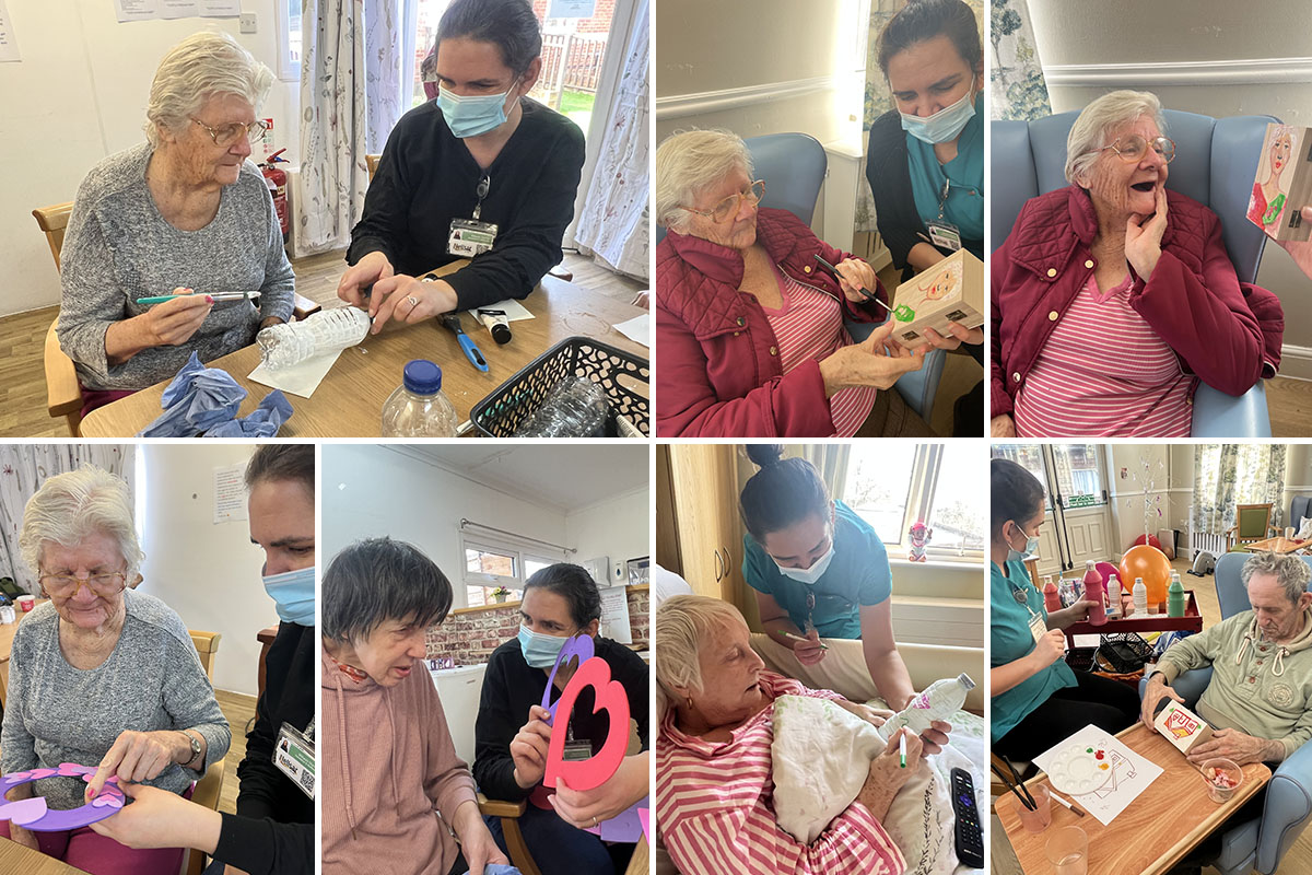Bottle painting and heart crafts at Lukestone Care Home