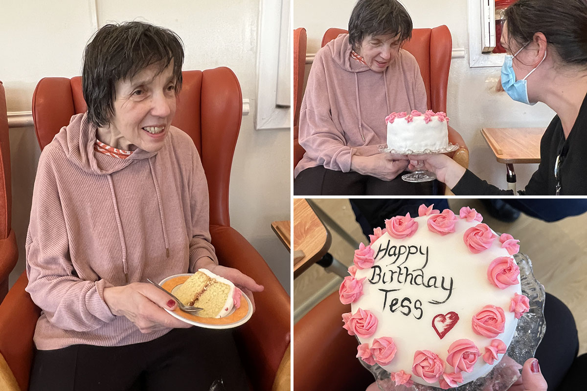 Birthday wishes and cake for Tess at Lukestone Care Home