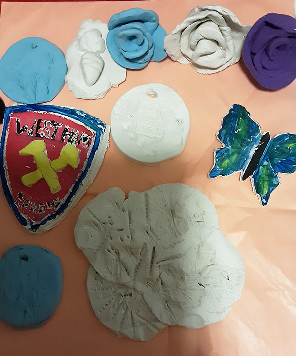 Clay sculptures at Lukestone Care Home 