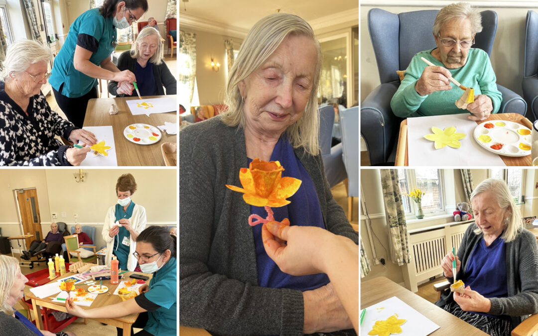 Crafting daffodils at Lukestone Care Home
