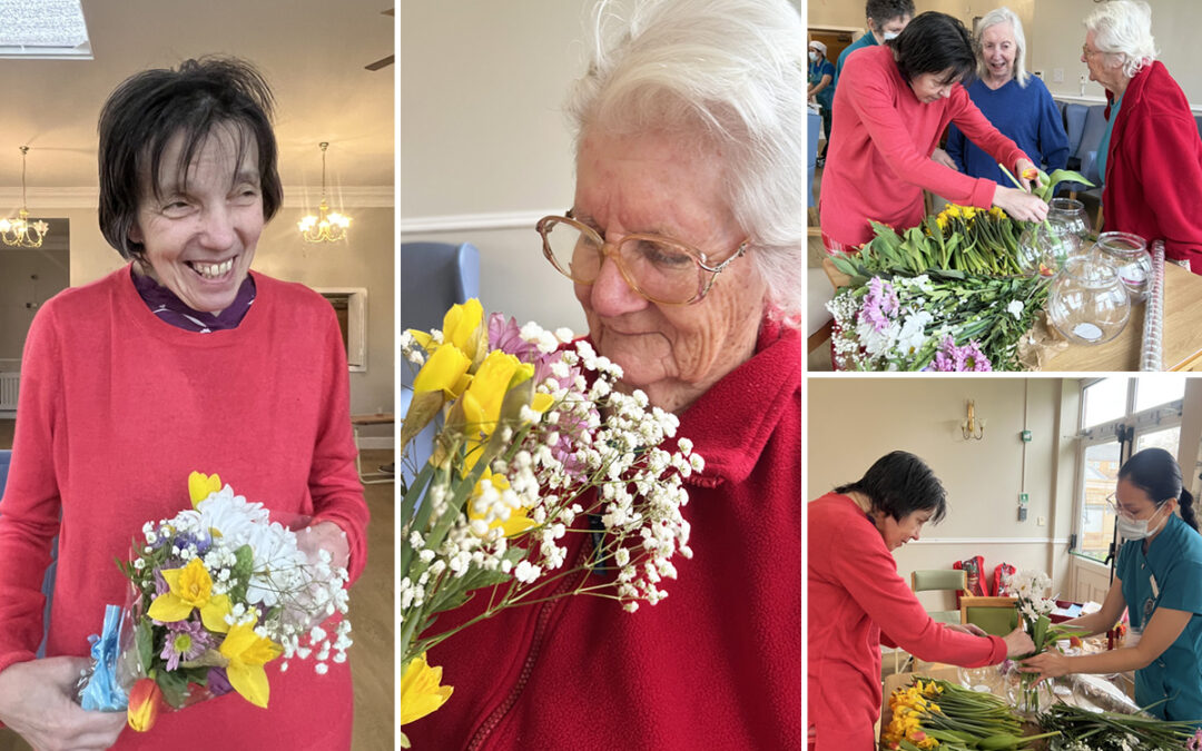 Celebrating International Womens Day with flowers at Lukestone Care Home