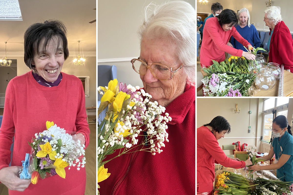 Celebrating International Women's Day with flowers at Lukestone Care Home