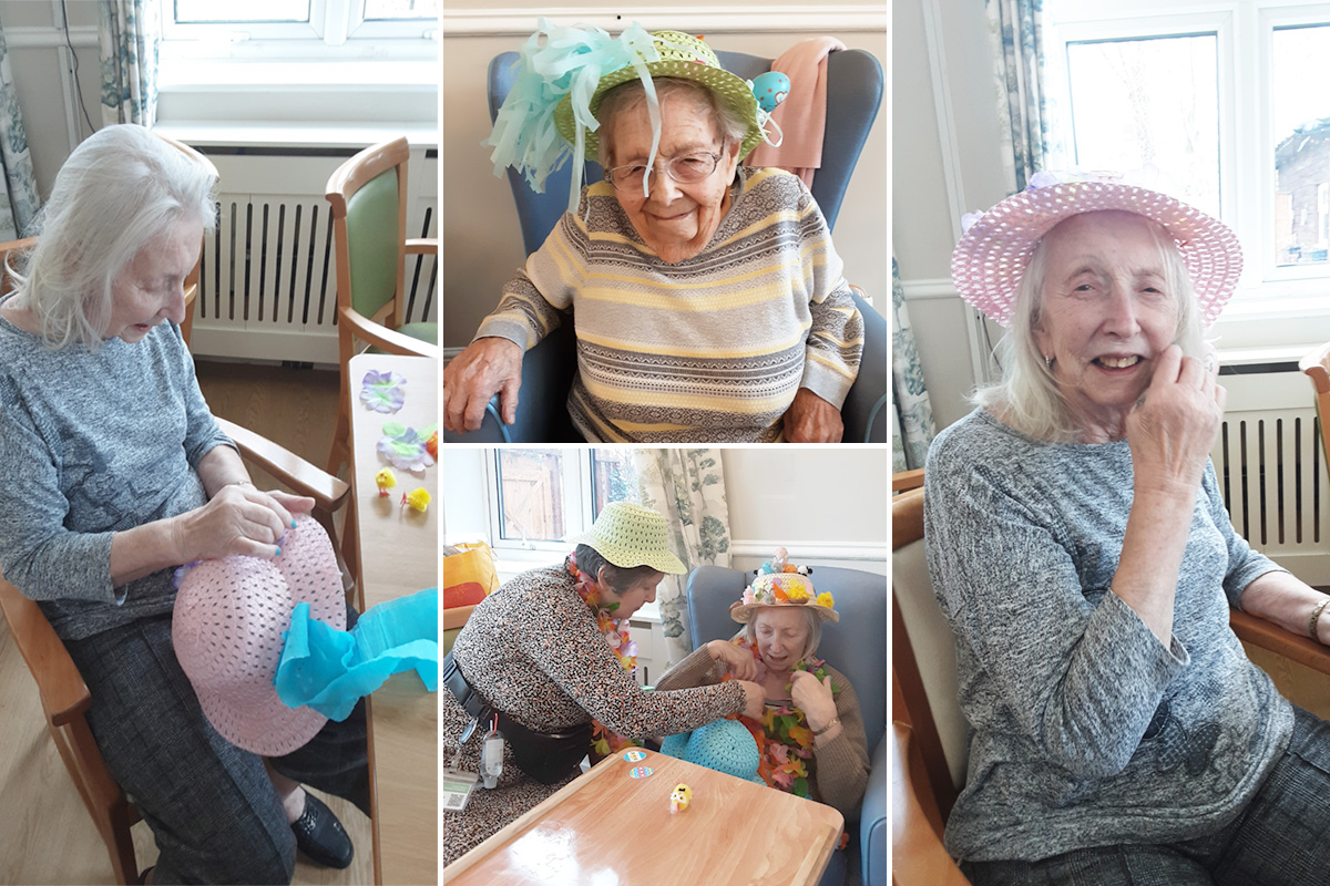 Making Easter bonnets at Lukestone Care Home