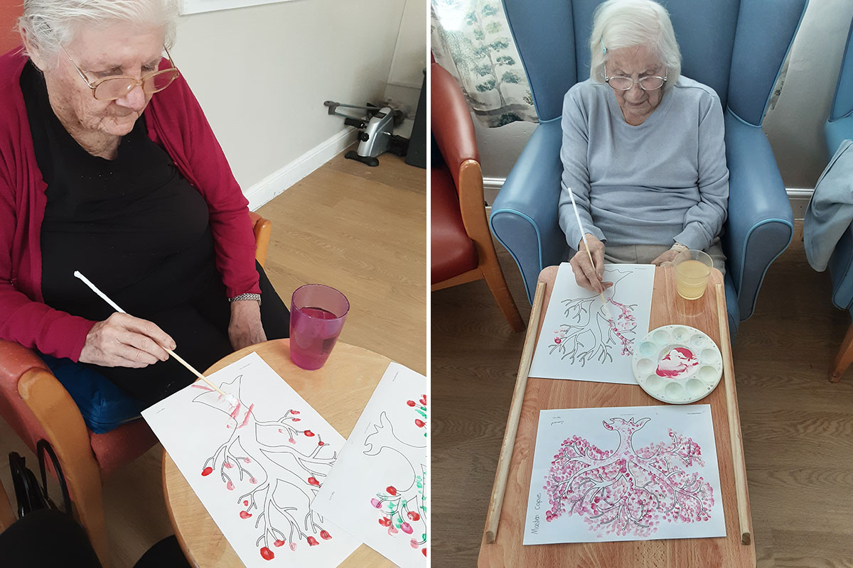 Painting with cotton buds at Lukestone Care Home