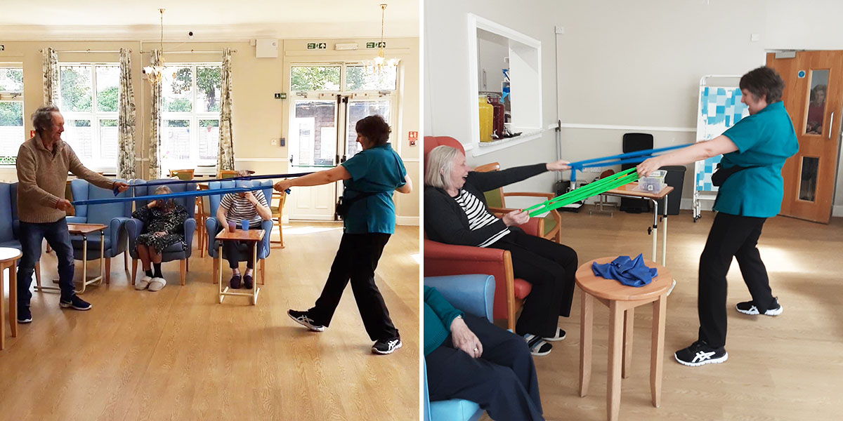 Lukestone Care Home residents exercising with bands