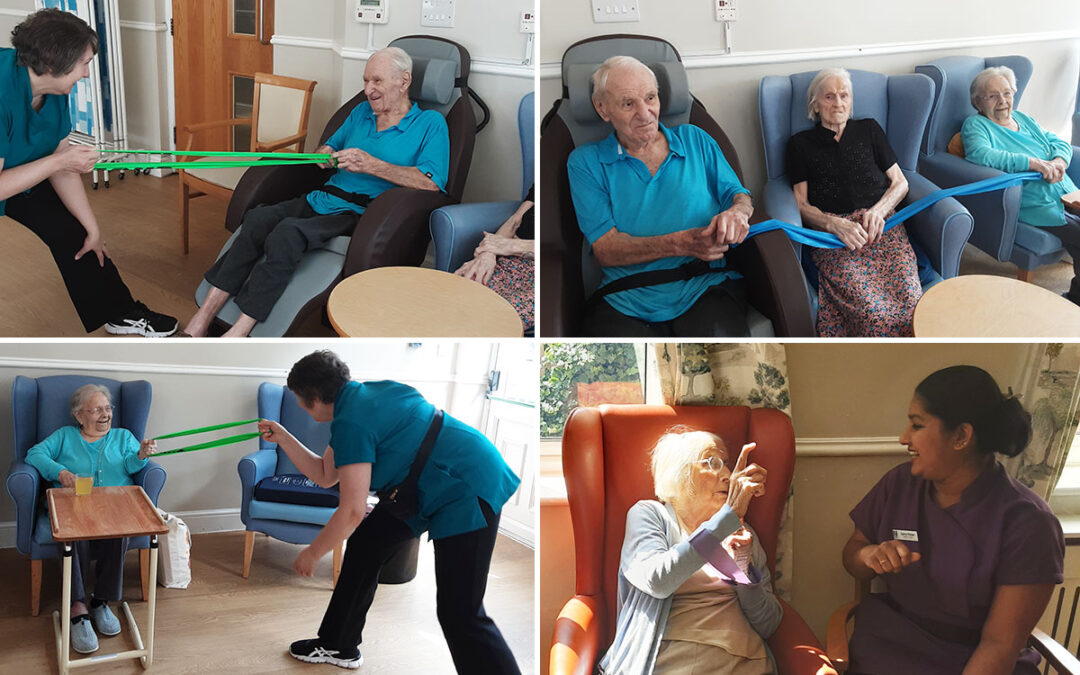 Lukestone Care Home residents work out with resistance bands