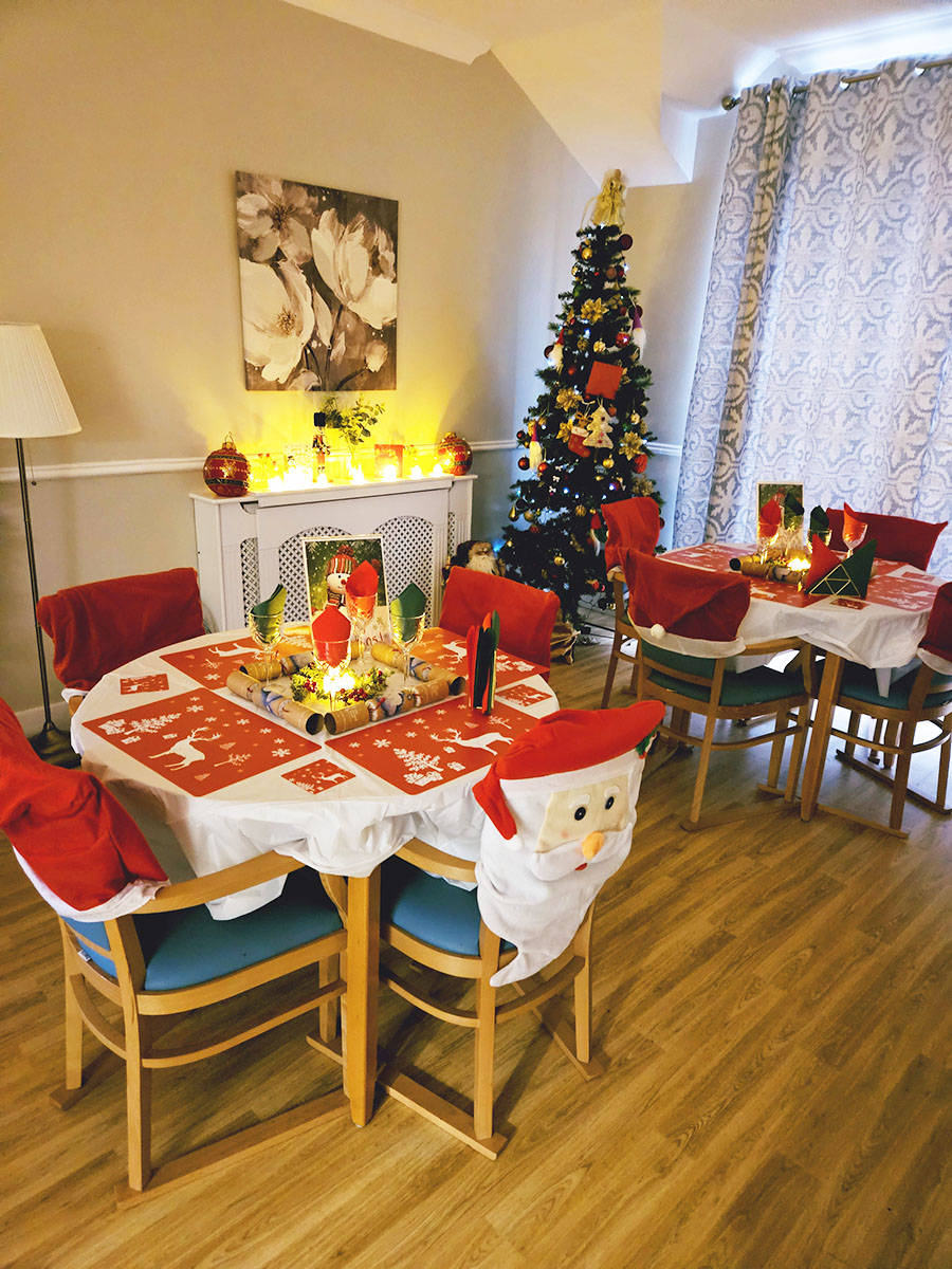 Christmas Day dining room at Lukestone Care Home
