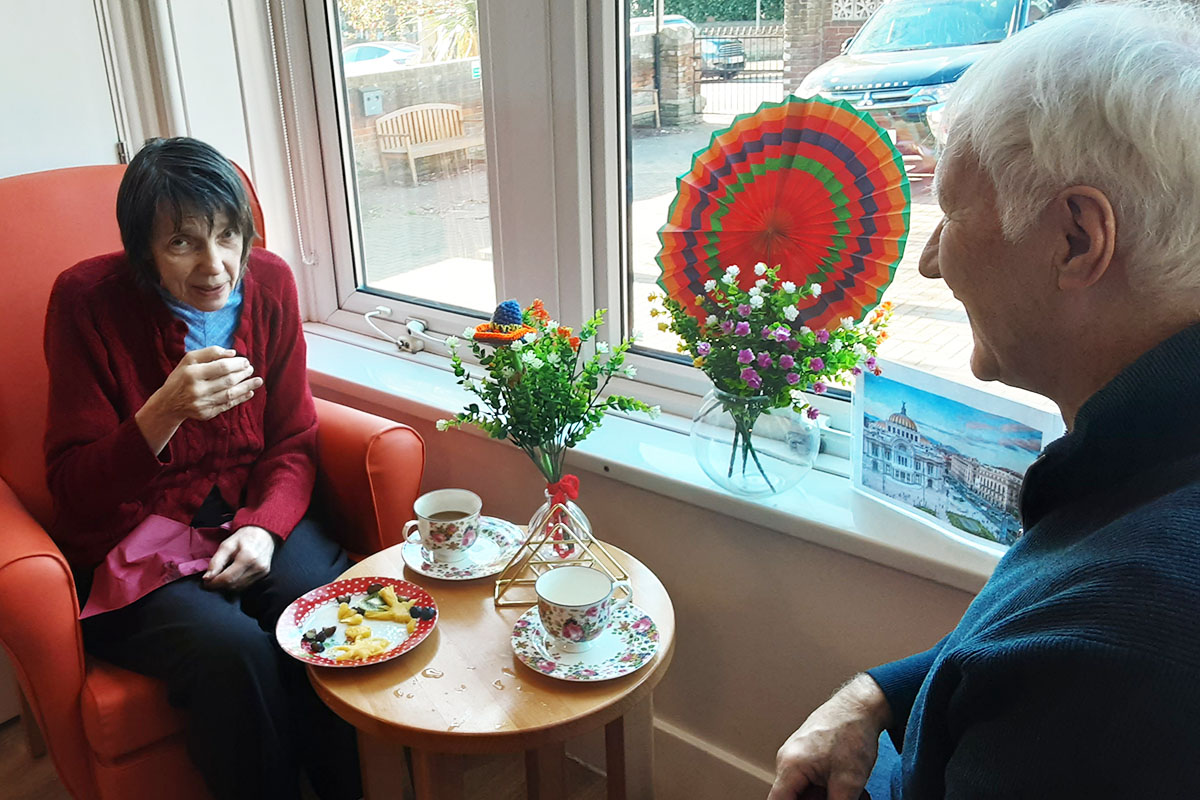 Lukestone Care Home residents enjoying a Mexican inspired tea trolley 