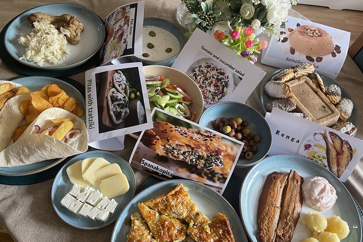 Greek food spread at Lukestone Care Home