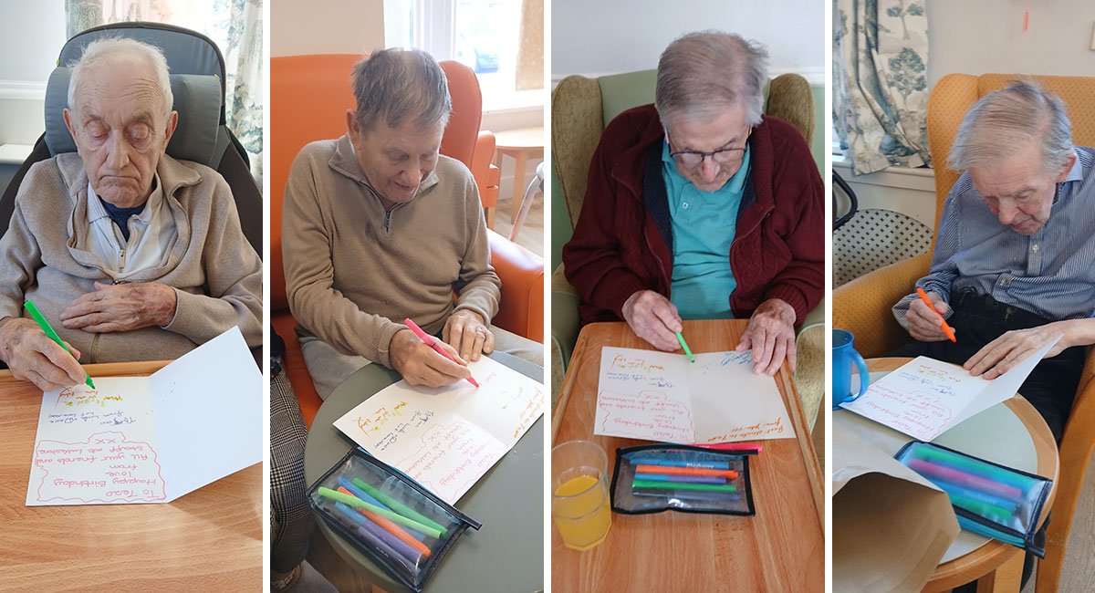 Residents making a birthday card at Lukestone Care Home